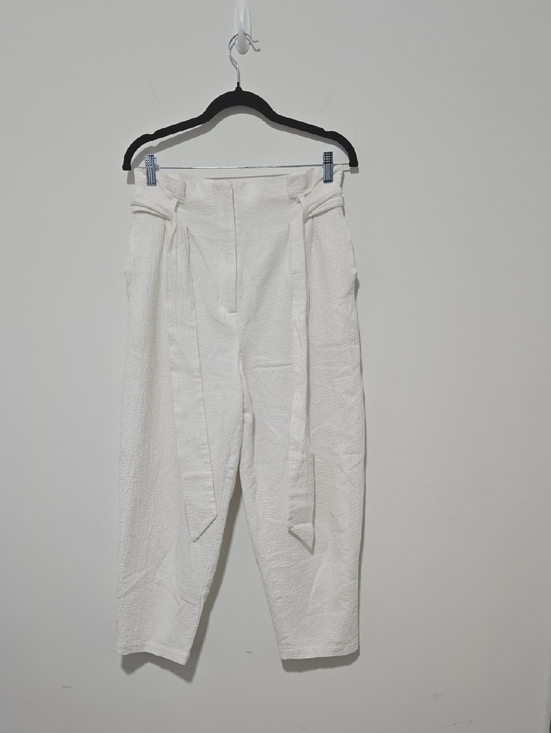 Lost + Wander Pants - Lost + Wander Cream High-Waist Paperbag Ankle Pants with Tie